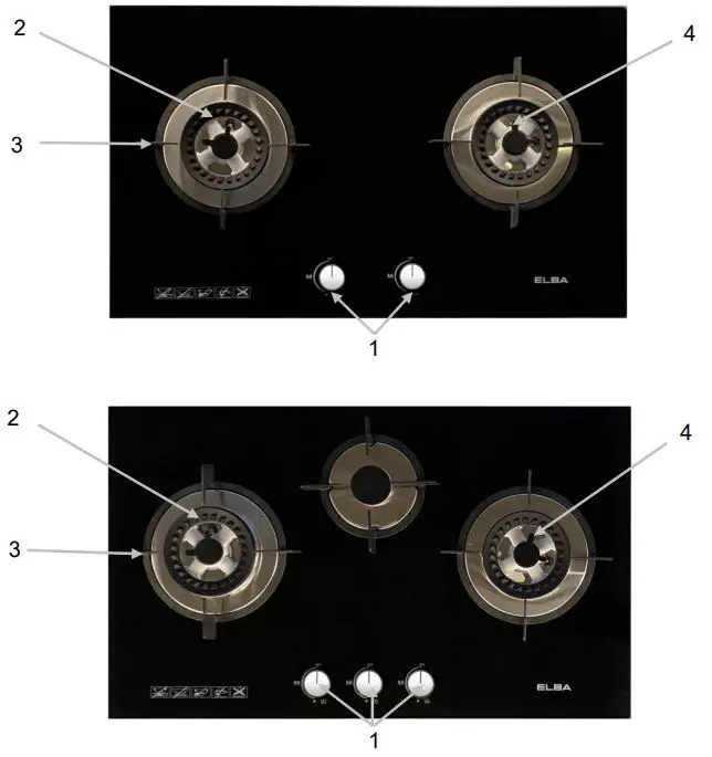 ELBA EGH-K8843G BK Built-In Hob Gas Stove Owner’s Manual - DESCRIPTION OF THE HOB