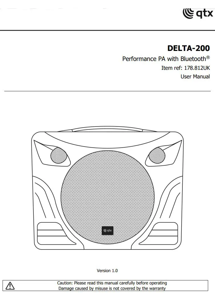 qtx DELTA-200 Performance PA with Bluetooth User Manual