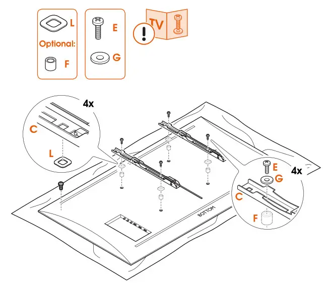 vogel s TVM 3200 Series Fixed TV Wall - Attach the strips to the TV 1