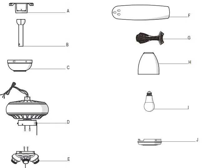 HAMPTON BAY 51750 Rockport 52-Inch Ceiling Fan- PACKAGE CONTENTS