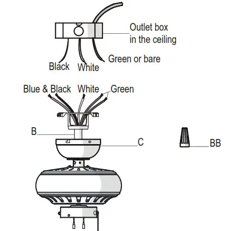 HAMPTON BAY 51750 Rockport 52-Inch Ceiling Fan- electrical connections