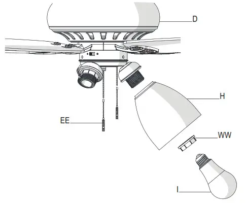 HAMPTON BAY 51750 Rockport 52-Inch Ceiling Fan- glass shade