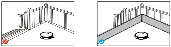 If the room to be cleaned contains a balcony, a physical barrier should be used to prevent access to the balcony and ensure safe operation.