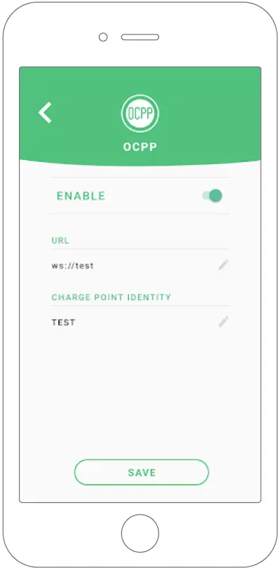 Set the OCPP parameters and press the save button