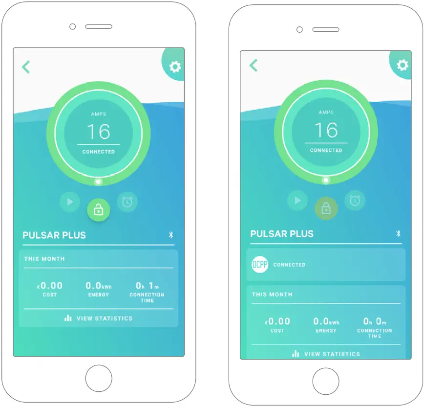 The charger status screens for OCPP not activated and activated