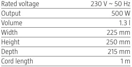 Menuett 004808 Rice Cooker Instruction Manual - Technical Data