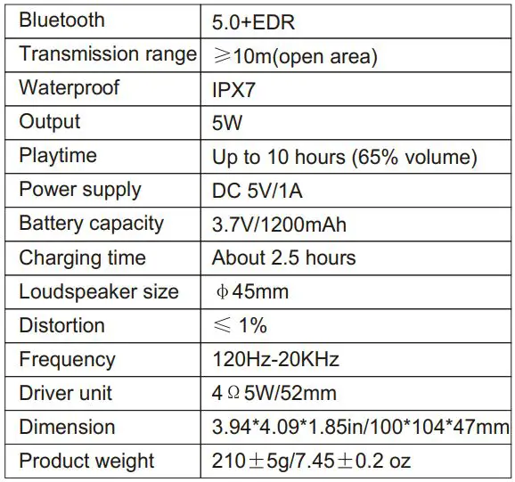Shenzhen Hanruike Technology EN-C6PLUS Outdoor Speaker User Manual - Specifications