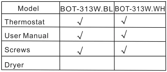 BEOK BOT-313W Series Boiler Thermostat User Guide - In the box you will find
