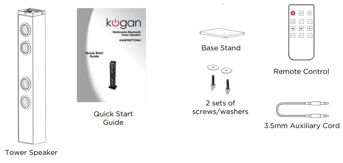 kogan Multimedia Bluetooth Tower Speaker User Guide - In the Box