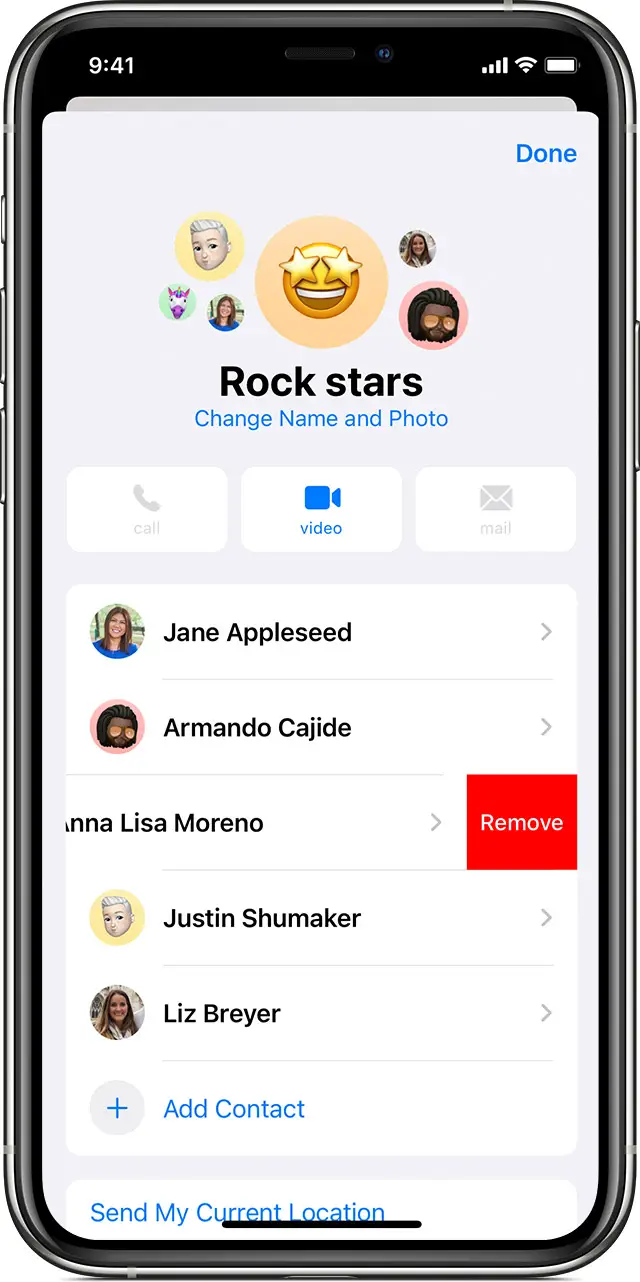 iPhone showing how to remove someone from a group text message.