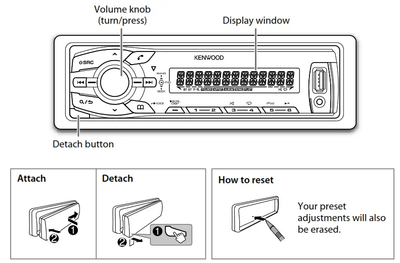 KENWOOD KMM-BT34, KMM-302BT, KMR-M308BTE Digital Media Receiver - voliam