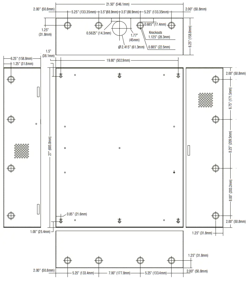 Altronix Trove2KS2 Trove2 Enclosure with Keri Systems Backplane - Enclosure Dimensions