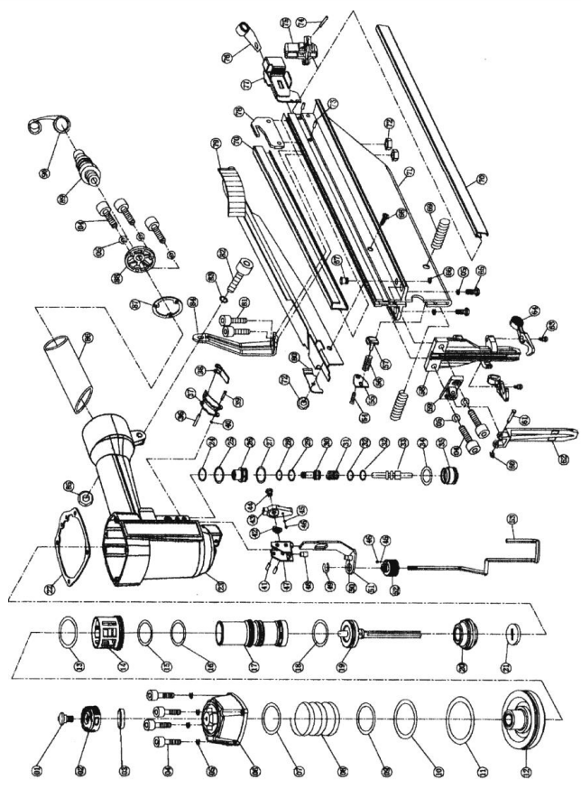 POWER FIST 8990863 16 Gauge Straight Finishing Air Nailer - PARTS BREAKDOWN