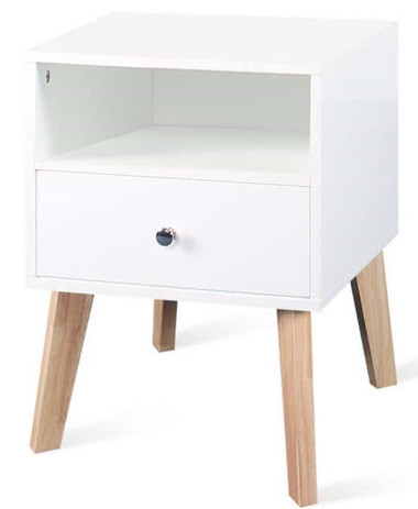 URTR HY01643Y Elegant 1 Drawer White Nightstand Side Table