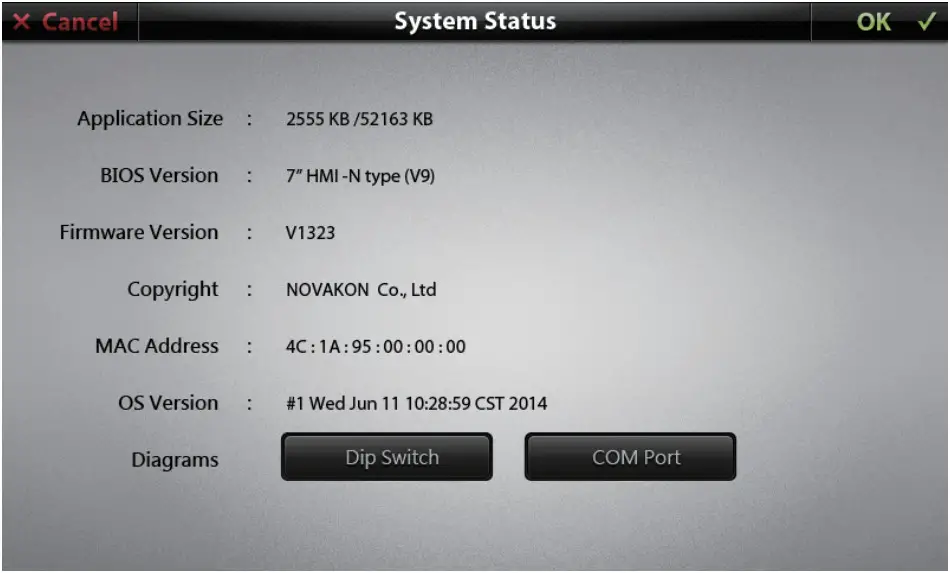 NOVAKON N07 HMI Intelligent IIoT Gateway - System Status