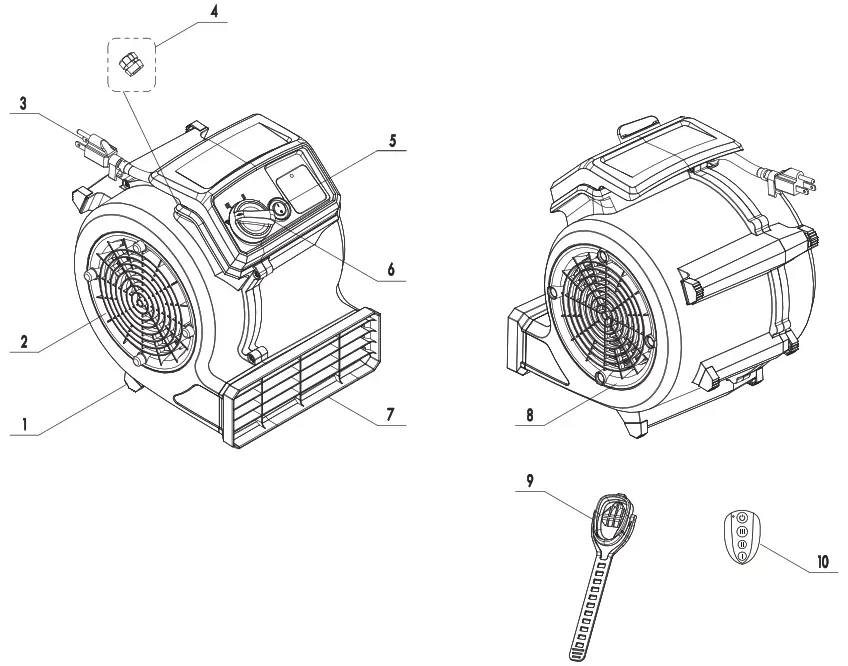 Vacmaster AM201R Portable Air Mover with Remote Control - EXPLODED VIEW