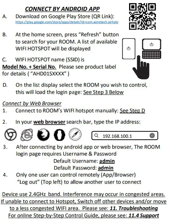 airkave AHD01 Room Air Sanitizer Instruction Manual - Quick Connect Guide