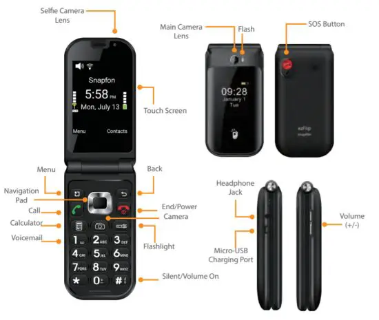 Excellus EZFLIP2 4G Senior Phone - External Features