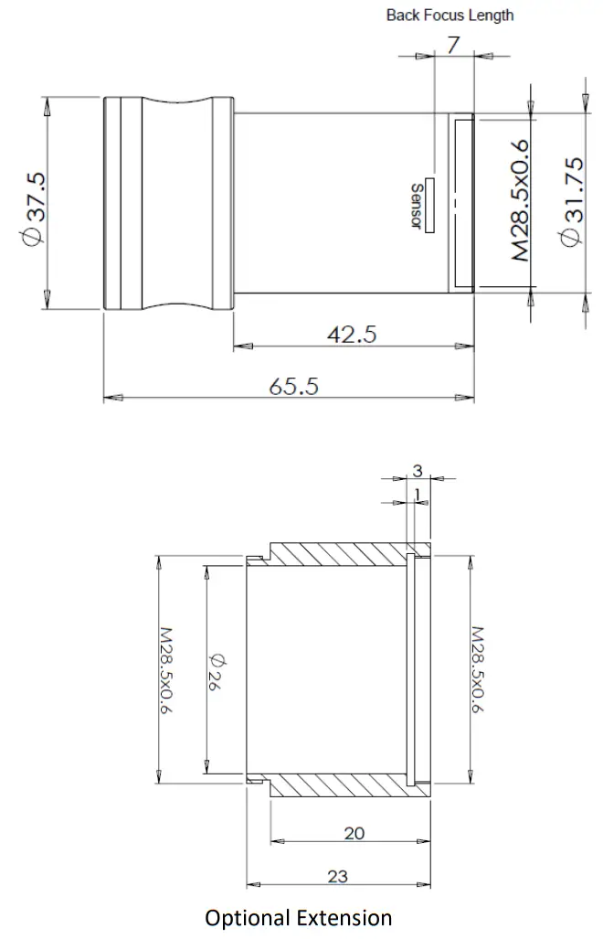 iOptron iCAM464C Planetary Camera-Dimensions