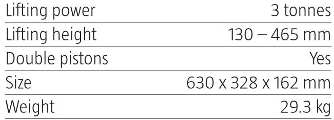 MEEC TOOLS 012149 3T 130-465 mm Garage Jack Instruction Manual - Technical Data