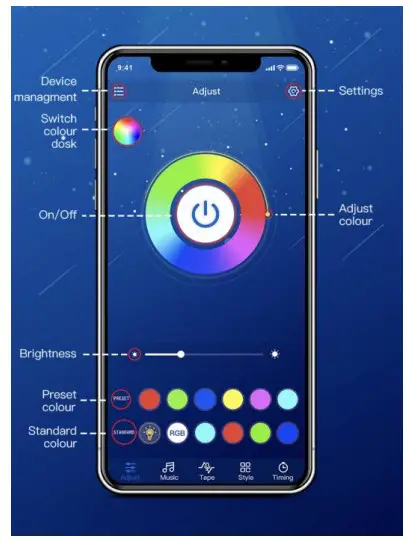 Shenzhen Yamei Cloud Chuang Intelligent Technology AM24KEYIRBTDC IR Bluetooth RGB Controller - Main User Interface