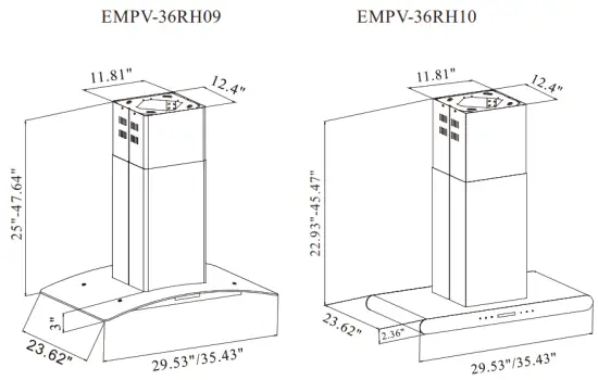 Empava 36RH09 30 in 400 CFM Ducted Kitchen Glass Island Range Hood - FIG