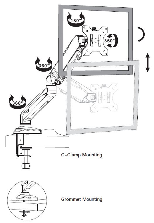 HUANUO-HNSSK4-Adjustable-Single-Monitor-Stand-with -Gas-Spring-Arm-fig-2