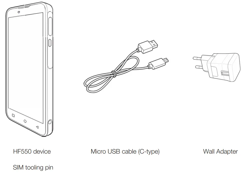 BLUEBIRD HF550 Hybrid Full Touch Handheld Computer - Package Contents