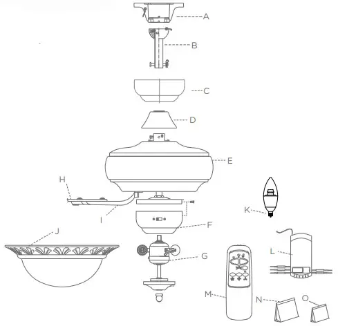 LIVING Olympia 52 ceiling fan EXPLODED VIEW