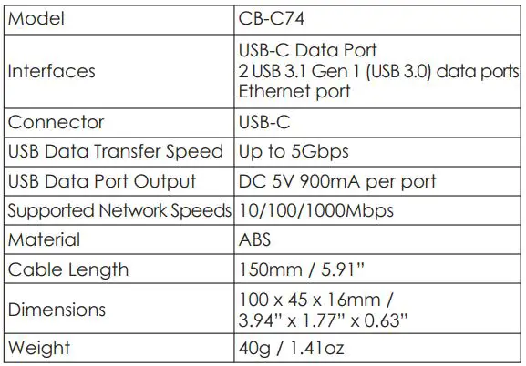 AUKEY Multiport USB-C Hub User Manual - Specifications