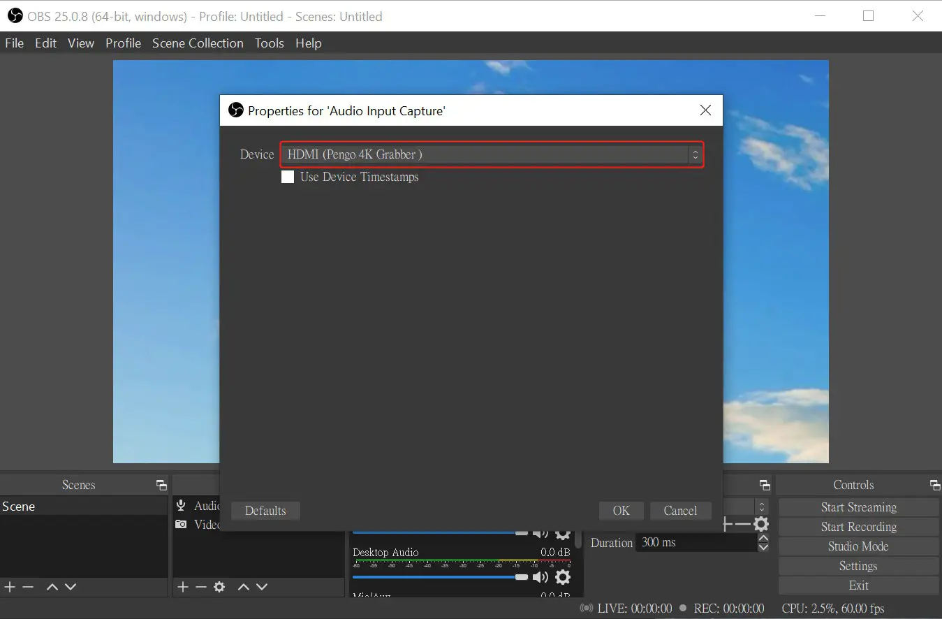 pengo 8RGRA H01C01S0PE HDMI to USB C 4K Grabber - Audio Setting 3