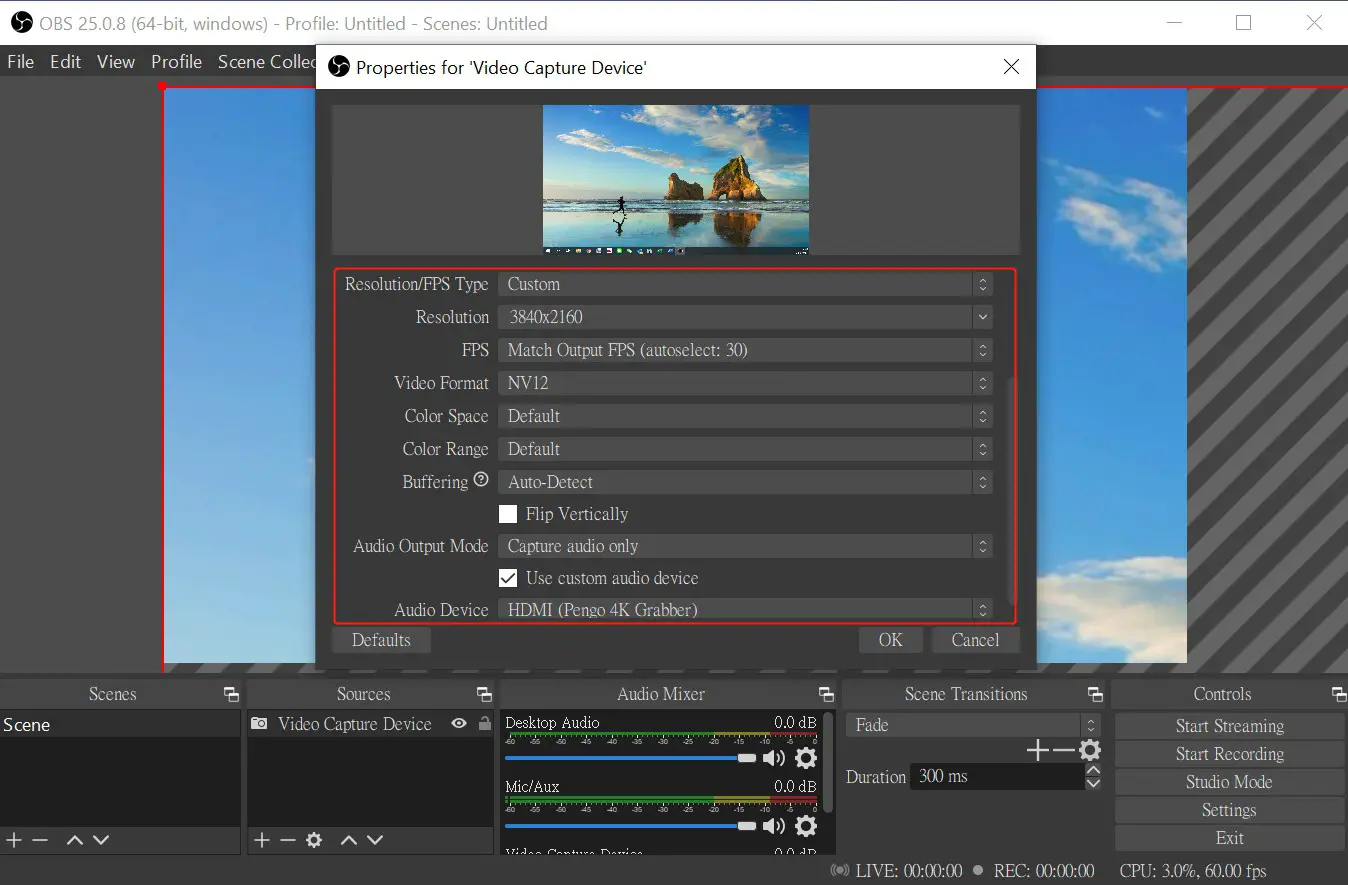 pengo 8RGRA H01C01S0PE HDMI to USB C 4K Grabber - Video Setting 3