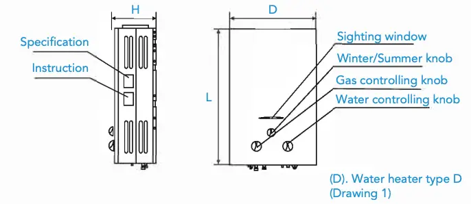 (D). Water heater type D (Drawing 1)