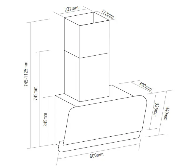 Caple Wall Chimney Hood Black Glass