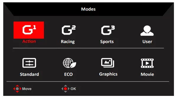 Acer LCD Monitor - e settings defined by users