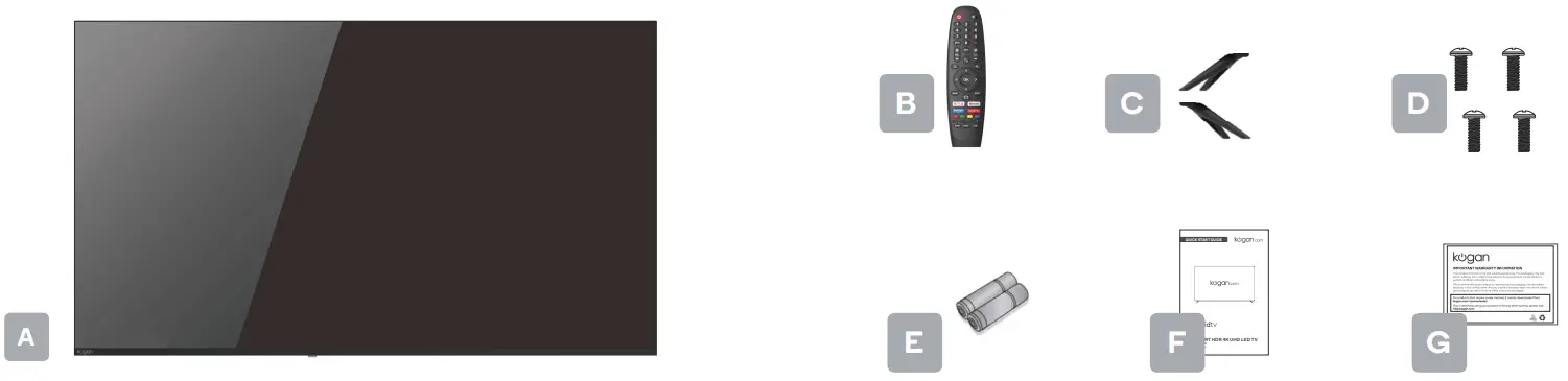 kogan RQ9510 55 Inch 4k UHD HDR Smart TV - COMPONENTS