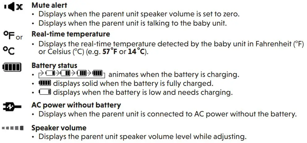 vtech VM3252 Video Monitor User Guide - Status icons