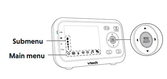 vtech VM3252 Video Monitor User Guide - Use the menu