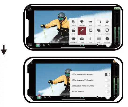 USKEYViSiON UVAL-1.55X Round Frame Anamorphic Lens - Instructions for using FiLMic Pro