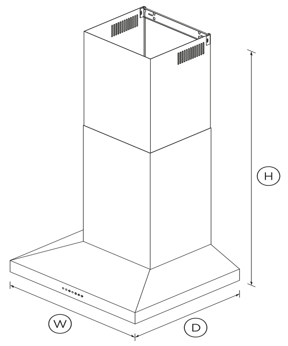 FISHER PAYKEL HC60PLX4 Pyramid Chimney Wall Rangehood - DIMENSIONS