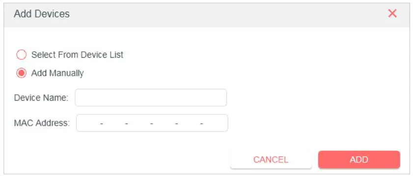MERCUSYS MW301R 300Mbps Wireless N Router User Guide - Click Add Manually and enter the Device Name