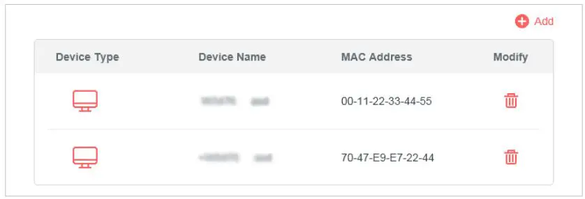 MERCUSYS MW301R 300Mbps Wireless N Router User Guide - Click Add and select devices you want to be blocked