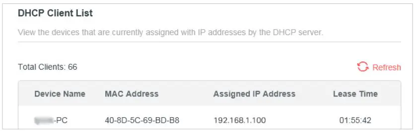 MERCUSYS MW301R 300Mbps Wireless N Router User Guide - Click Refresh to see the current attached devices