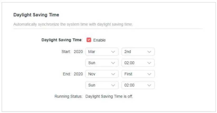 MERCUSYS MW301R 300Mbps Wireless N Router User Guide - In the Daylight Saving Time section