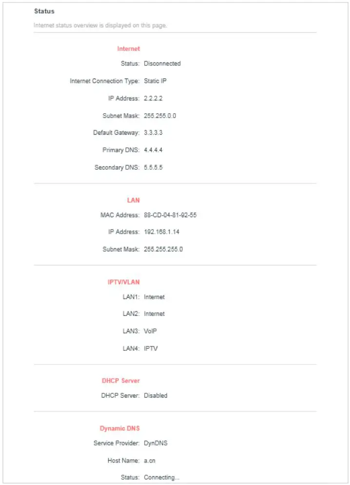 MERCUSYS MW301R 300Mbps Wireless N Router User Guide - Status
