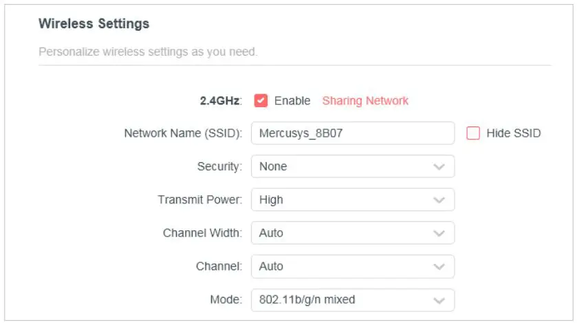 MERCUSYS MW301R 300Mbps Wireless N Router User Guide - Wireless Settings