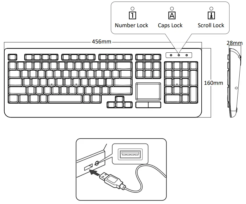 perixx PERIBOARD-513II Wired Full-Sized Membrane Touchpad Keyboard - Product Illustra�on