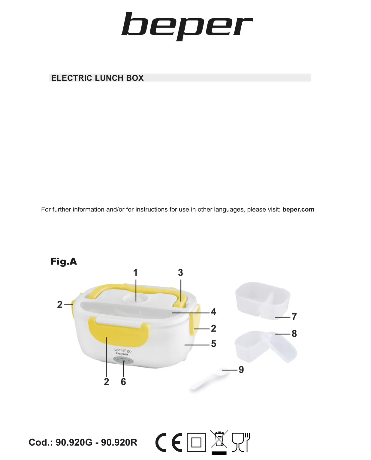 beper 90.920G Electric Lunch Box User Manual