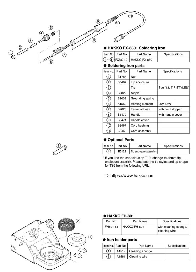Hakko Soldering Station HAKKO FX-889 - Parts List (Soldering Iron)