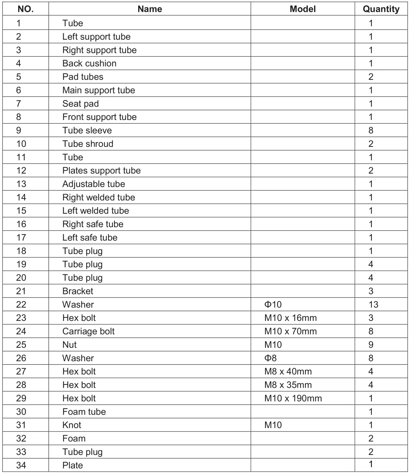 CORTEX MF-4000 Weight - PARTS LIST